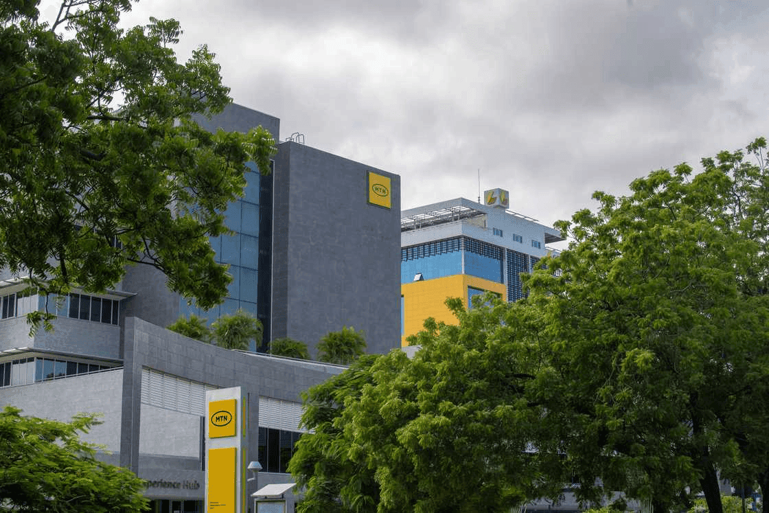 MTN Ghana headquarters building in Accra with MTN branding — MTN Group elevates Ghana as third major subsidiary, February 2026