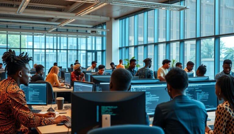 Young African developers at tech hub 